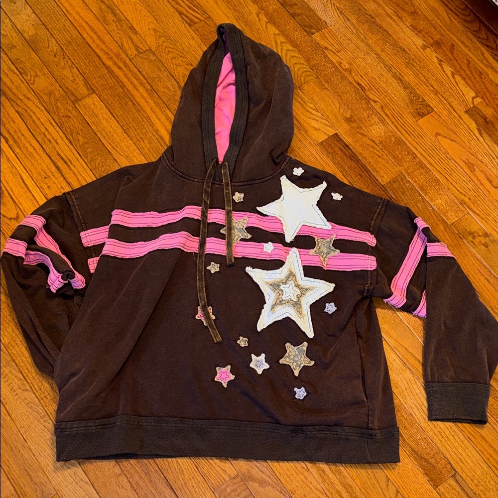 Oli & Hali Brown Hoodie with Pink Accents and Star Design - NWOT - XL